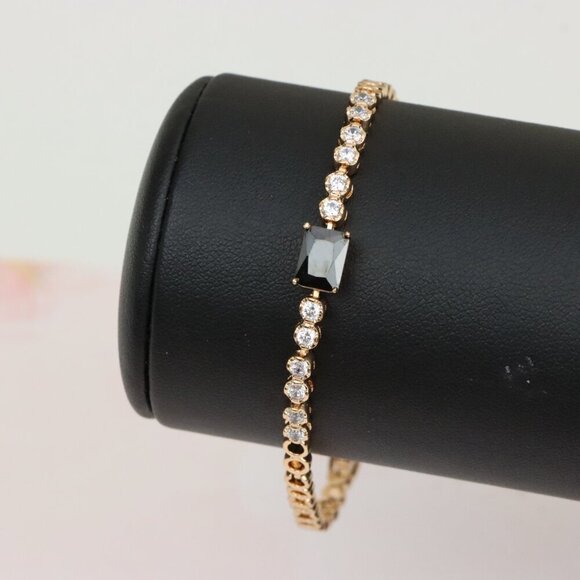 Gold Plated Yellow Bracelet with Black and White Stones, XPBL0630 - Picture 7 of 12